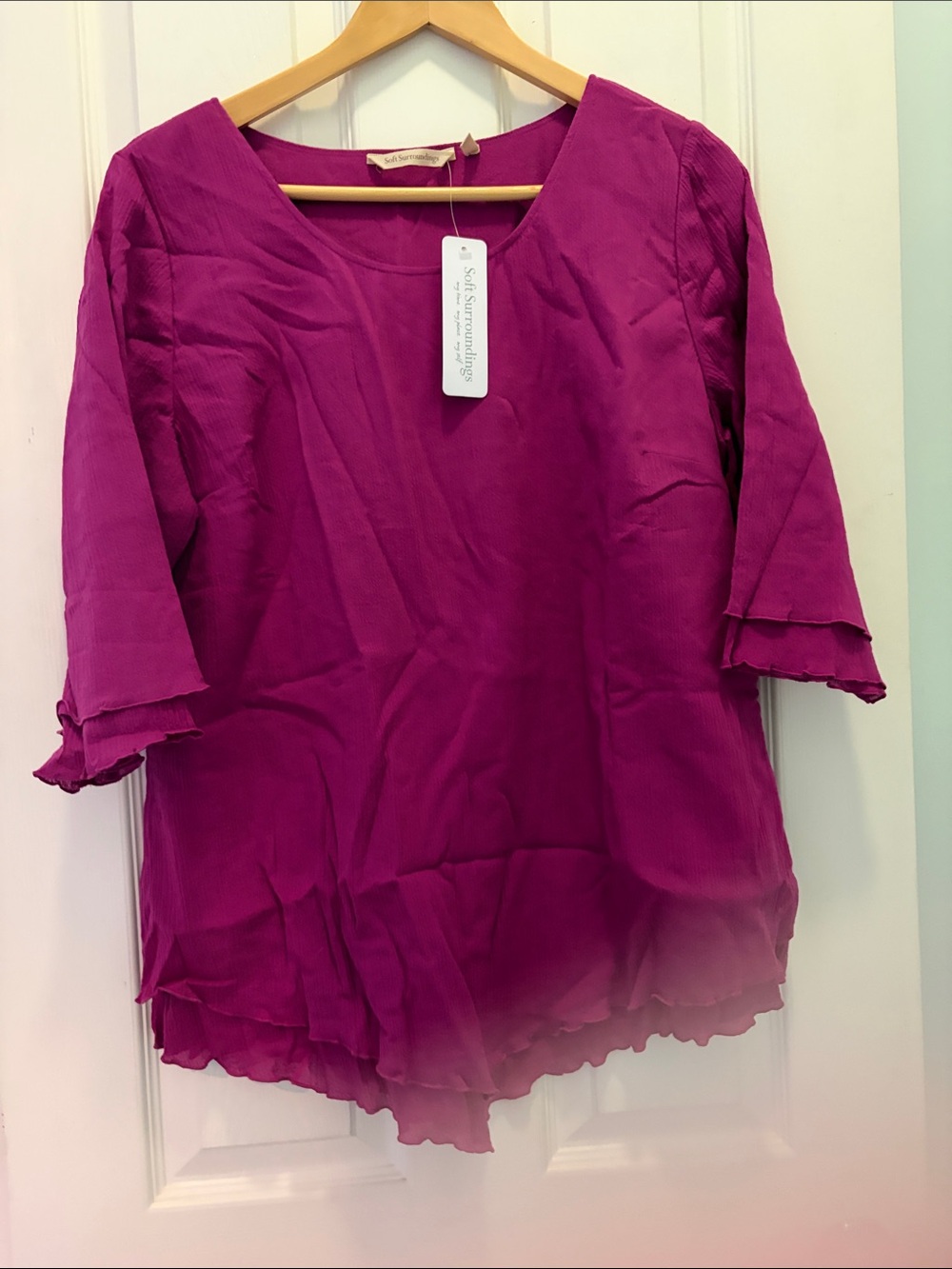 Soft Surroundings Magenta Ruffle-Hem Scoop Neck Tunic